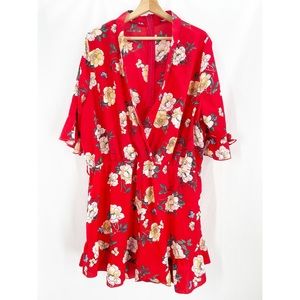 Boohoo romper red floral shortie ruffle plus size 20 US